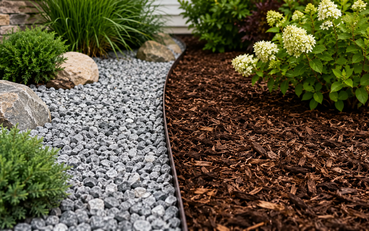 Stone Mulch vs Wood Mulch: Pros, Cons & Long-Term Cost Stone Mulch vs Wood Mulch