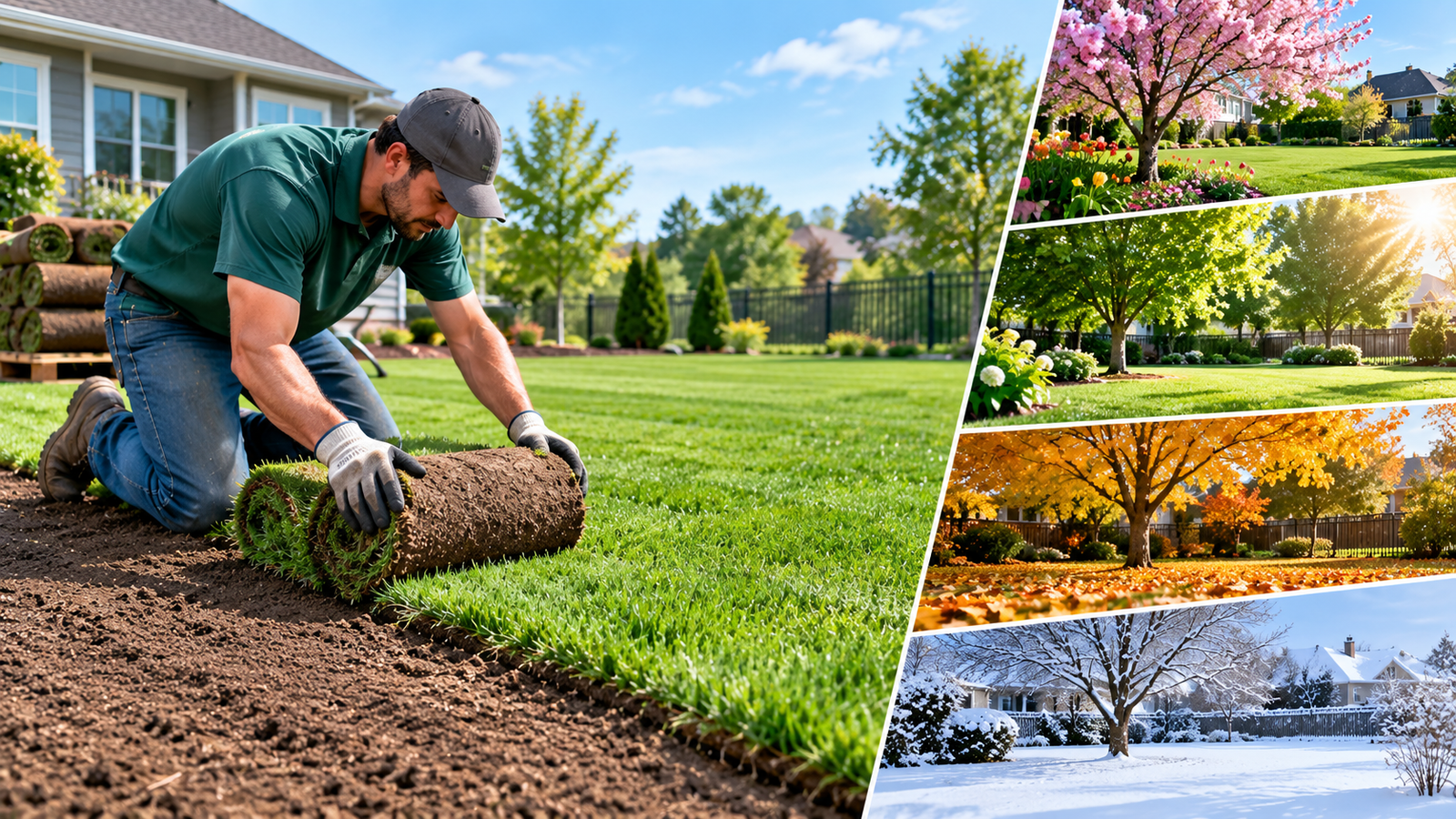 Fresh sod installation during a suitable season for a New York lawn